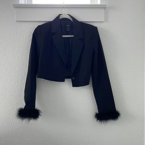 Black Cropped Feather Blazer